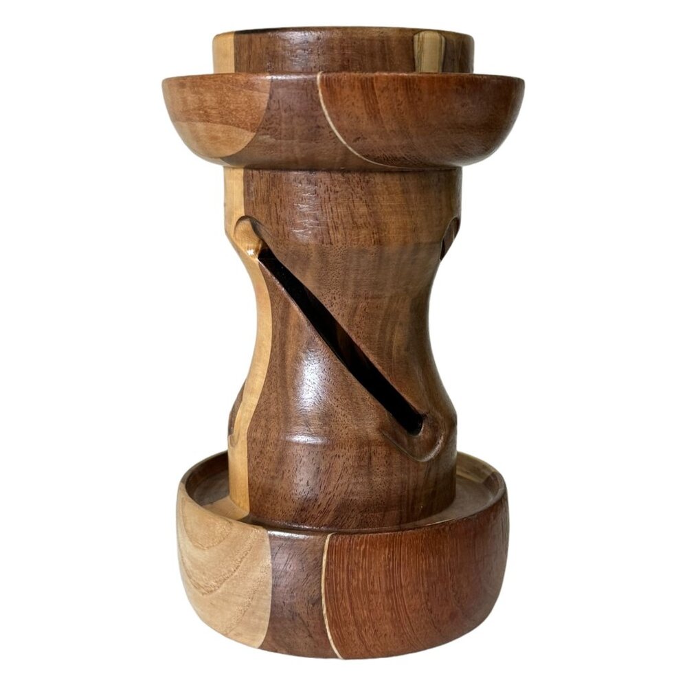Vintage MWC 1999 By Monty Round Pillar Candle Holder Hand Carved Wooden - Picture 4 of 10